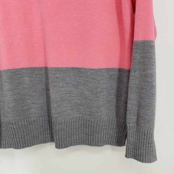 French Connection Color Block Striped Sweater Womens Relaxed Fit Crew Pink Gray - Picture 4 of 7